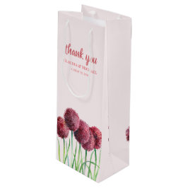 Sacola Para Vinho Favor de Casamento Roxo Rosa Allium Floral Aquarel