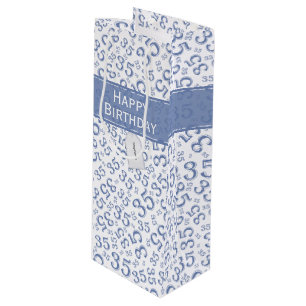 Sacola Para Vinho Feliz 35º aniversário Número Padrão Azul/Branco