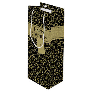 Sacola Para Vinho Feliz 35º aniversário Padrão Preto/Dourado
