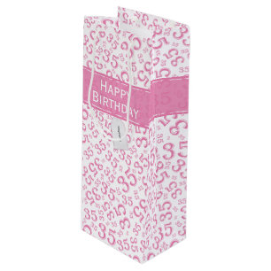Sacola Para Vinho Feliz 35º aniversário Padrão Rosa/Branco