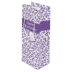 Sacola Para Vinho Feliz 35º aniversário Padrão Roxo/Branco