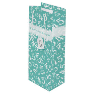Sacola Para Vinho Feliz 45º aniversário Número Padrão Teal/Branco