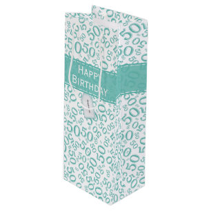 Sacola Para Vinho Feliz 50º Aniversário Raleto Padrão Teal/Branco