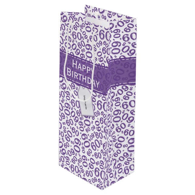 Sacola Para Vinho Feliz 60º aniversário Padrão Roxo/Branco (Frente inclinada)