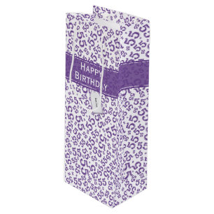 Sacola Para Vinho Feliz Aniversário 55 Anos Padrão Roxo/Branco