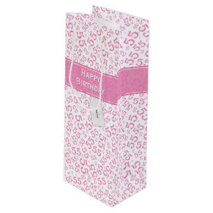 Sacola Para Vinho Feliz Aniversário 55 Idade Numérica Padrão Rosa/Br