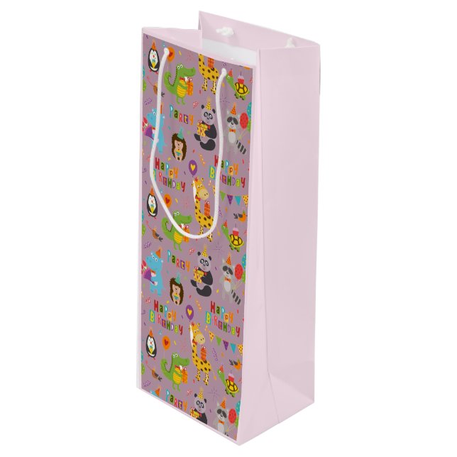 Sacola Para Vinho Feliz Aniversário dos Animais Engraçados (Frente inclinada)