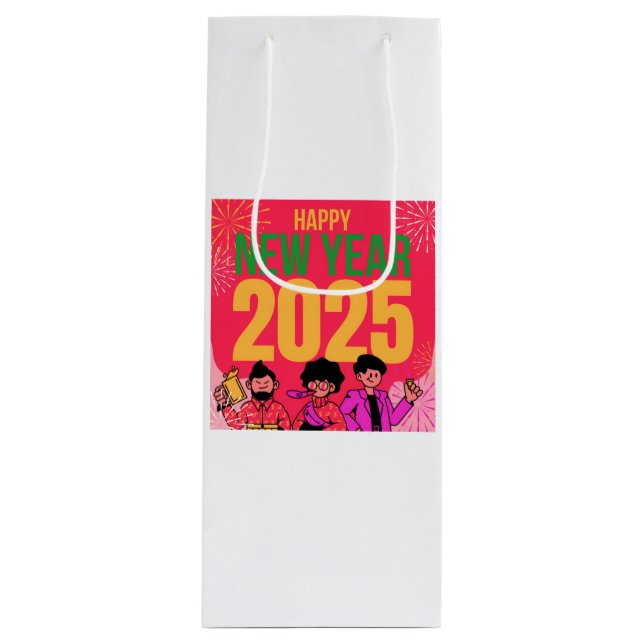 Sacola Para Vinho Feliz ano novo 2025 Gift Bag (Frente)