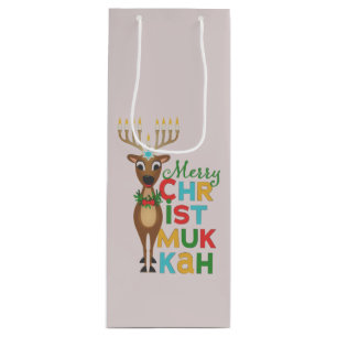 Sacola Para Vinho Feliz Christmukkah Reindeer