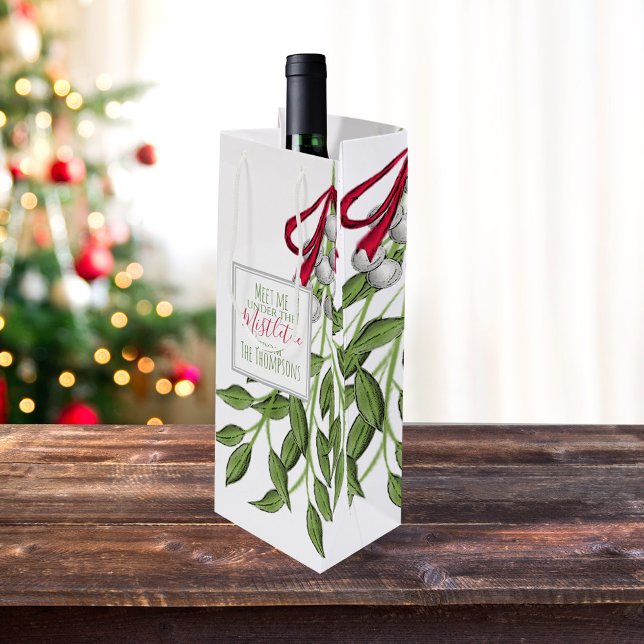 Sacola Para Vinho Feliz de Natal Mistletoe Cute Whimsical (Christmas merry mistletoe holiday wine gift bag)