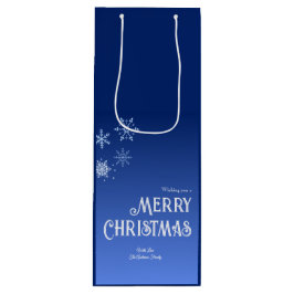 Sacola Para Vinho Feliz Natal Azul Moderno Floco de Neve