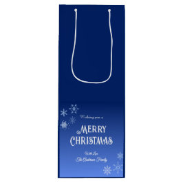 Sacola Para Vinho Feliz Natal Azul Moderno Floco de Neve