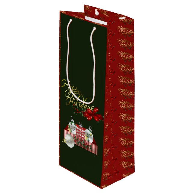 Sacola Para Vinho Feliz Natal de Férias (Frente inclinada)