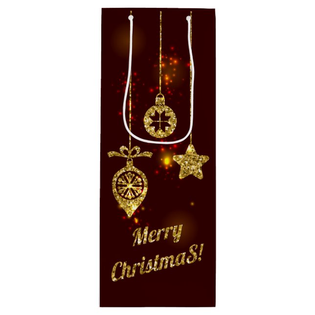 Sacola Para Vinho Feliz Natal Feriado Vermelho Glitter Espumante (Frente)