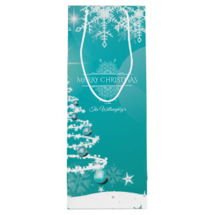 Sacola Para Vinho Feliz Natal Flocos de Neve Flores de Árvore e Estr