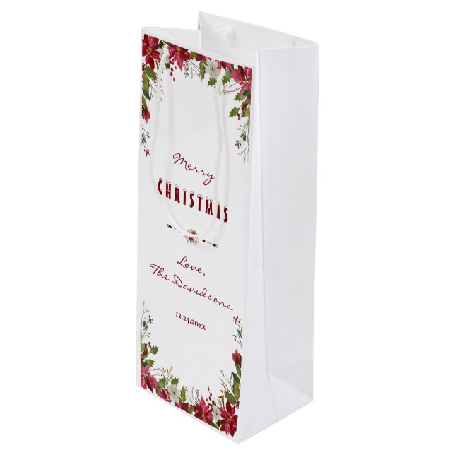Sacola Para Vinho Feliz Natal - Quadro de Poinsettia Vermelha (Frente inclinada)