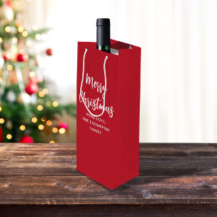 Sacola Para Vinho Feliz Natal - Script de Caligrafia Simples Vermelh
