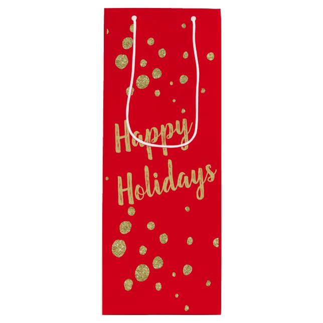 Sacola Para Vinho Feriados Felizes e Dourados Elegantes Presente de  (Frente)