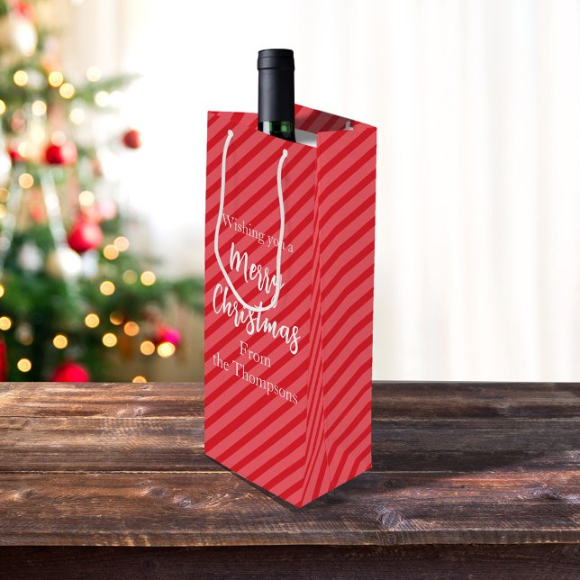 Sacola Para Vinho Férias de Natal - Simples Festa Vermelha Minimalis (Merry Christmas red striped wine custom gift bag)