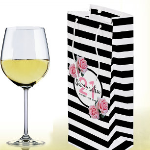 Sacola Para Vinho Festa de aniversário preto listras cor-de-rosa fl