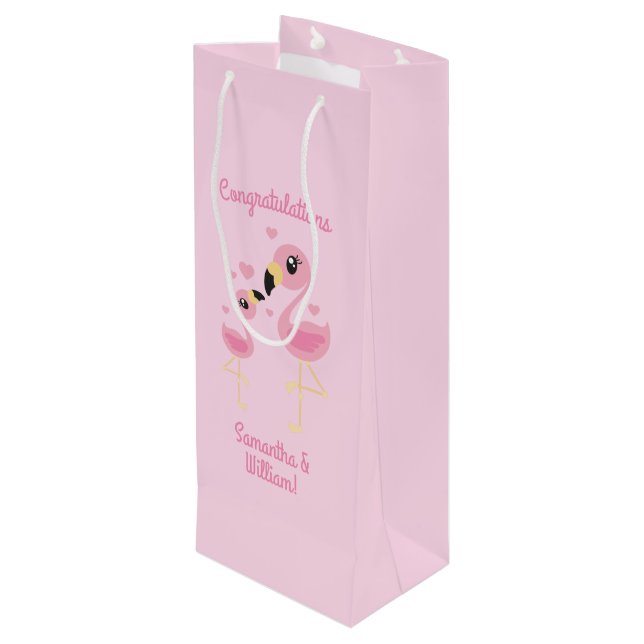 Sacola Para Vinho Flamingo Chá de fraldas Cute Tropical (Verso inclinado)