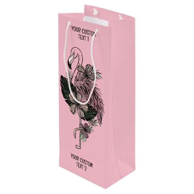 Sacola Para Vinho Flamingo Cor-de-Texto Personalizado (Verso inclinado)