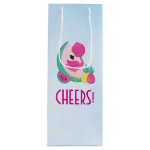 Sacola Para Vinho Flamingo rosa com melancia e abacaxi