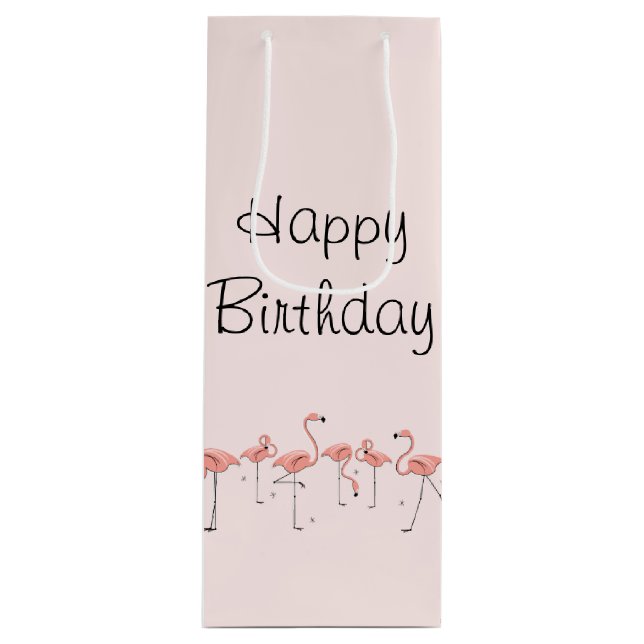Sacola Para Vinho Flamingos Line Feliz Bolsa de Presente de Aniversá (Frente)