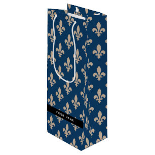 Sacola Para Vinho Fleur de Lis, Bege sobre Azul Marinho, Real, Seu N