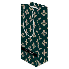 Sacola Para Vinho Fleur de Lis, Beige on Green, Royal, Your Name
