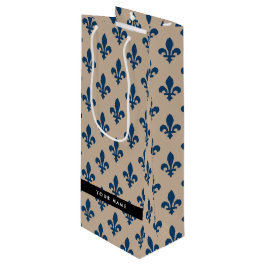 Sacola Para Vinho Fleur de Lis, Navy Blue on Beige, Royal, Your Name