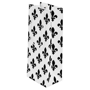 Sacola Para Vinho Fleur de Lis Pattern, Royal French, preto em branc