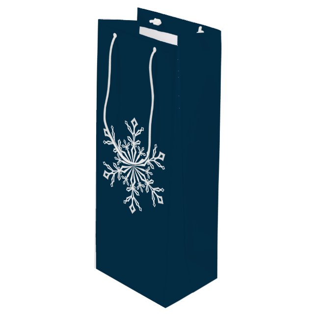 Sacola Para Vinho Floco de neve de presente de Natal (Frente inclinada)