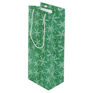 Sacola Para Vinho Flocos de neve de inverno de Natal a cair verde