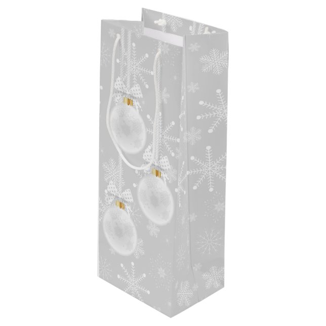 Sacola Para Vinho Flocos de Neve Enfeite Branco Natal Feriado (Frente inclinada)