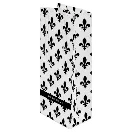 Sacola Para Vinho Flor de Lis, Preto sobre Branco, Preto, Seu Nome