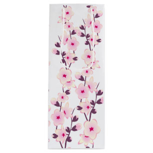 Sacola Para Vinho Floral Cerejeira Brilhante Cor-de-Rosa