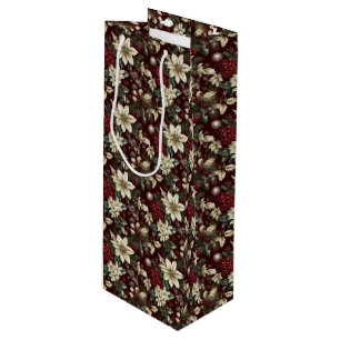 Sacola Para Vinho Floral de Natal Tradicional Borgonha