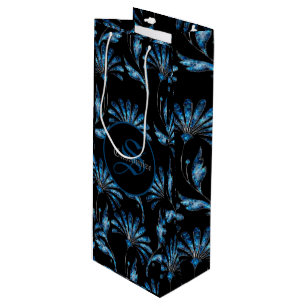 Sacola Para Vinho Floral de Shimmer Azul Monograma
