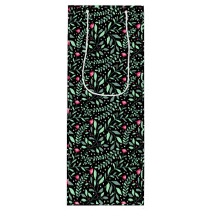 Sacola Para Vinho Floral pattern.05.FR.pink e Lgreen black BG