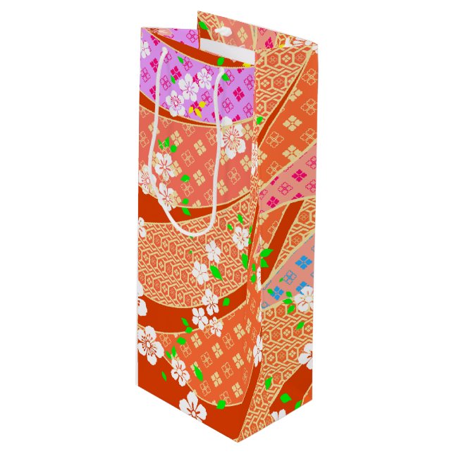 Sacola Para Vinho Floral Ribbon Kimono Patterno (Frente inclinada)