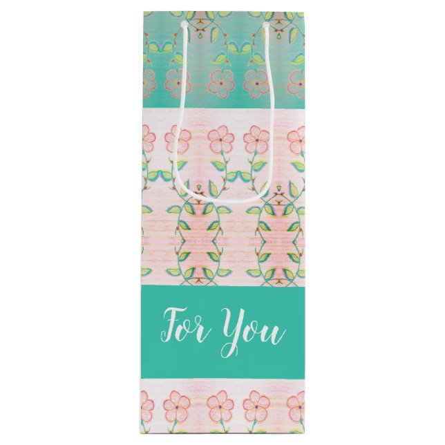 Sacola Para Vinho Floral Rosa Com Teto (Frente)
