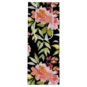 Sacola Para Vinho Floral vermelho de aquarela preto
