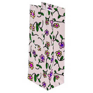 Sacola Para Vinho Flores Coloridas, Padrão Floral, Verde, Boho