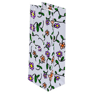 Sacola Para Vinho Flores Coloridas, Padrão Floral, Verdura, Boho