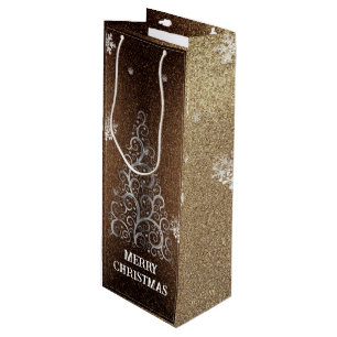 Sacola Para Vinho Flores de Árvore de Natal e Flocos de Neve   DOURA