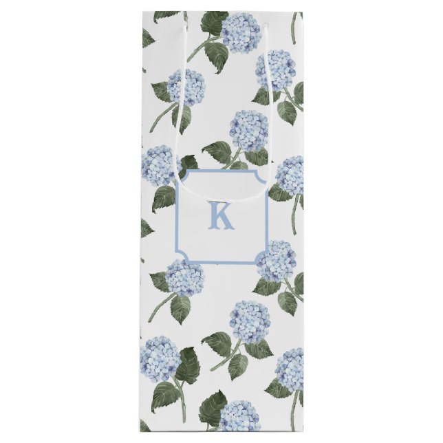 Sacola Para Vinho Flores de Hydrangea Azul (Frente)