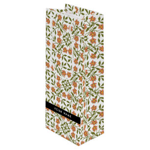 Sacola Para Vinho Flores Laranja, Padrão Floral, Boho, Seu Nome