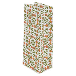 Sacola Para Vinho Flores Laranja, Padrão Floral, Folhagem, Boho