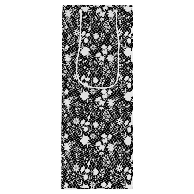 Sacola Para Vinho Flores na rede 01.bx4 Preto BG (Frente)